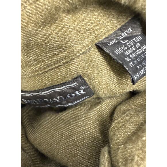 VTG David Taylor Mens L 100% Cotton Long sleeve Button down Green Brown Green - Picture 3 of 4